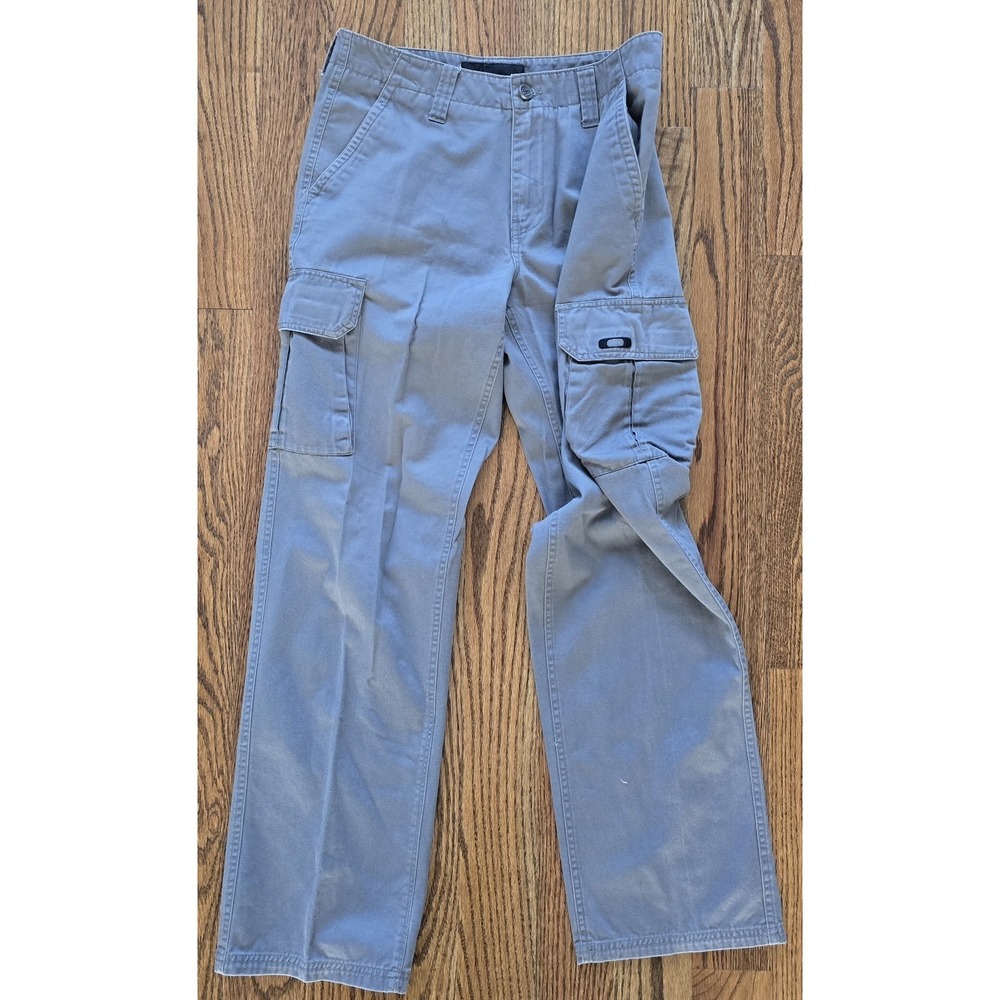 Vintage Oakley Cargo Pants Gray Blue Y2K Techwear Embroidered Logo Size 30x29